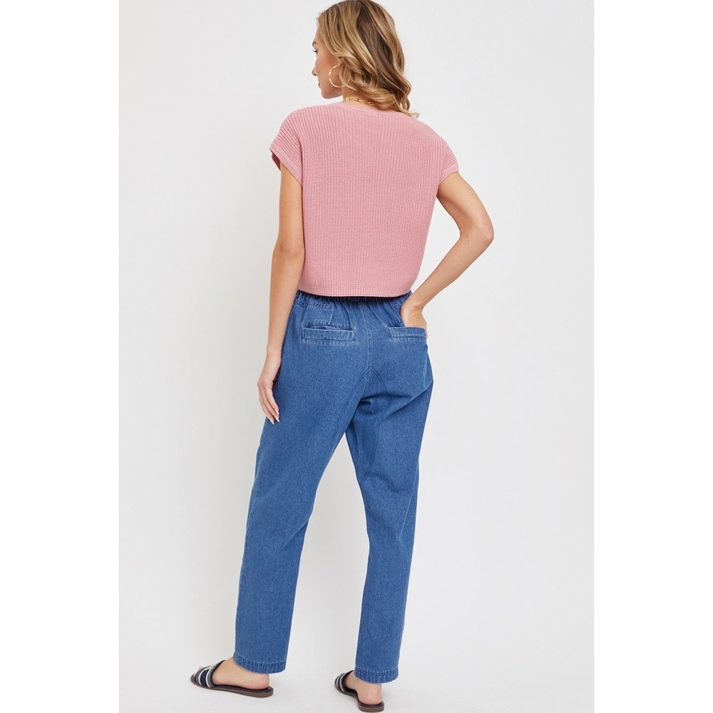 Polagram Cargo Jeans‎ Women L Blue New Elastic Waist Utility Tapered Denim - Picture 6 of 6